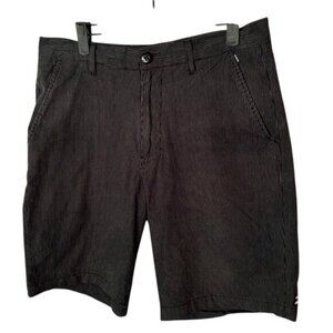 Billabong Black & White Striped Embroidered Casual Shorts With Button Closure